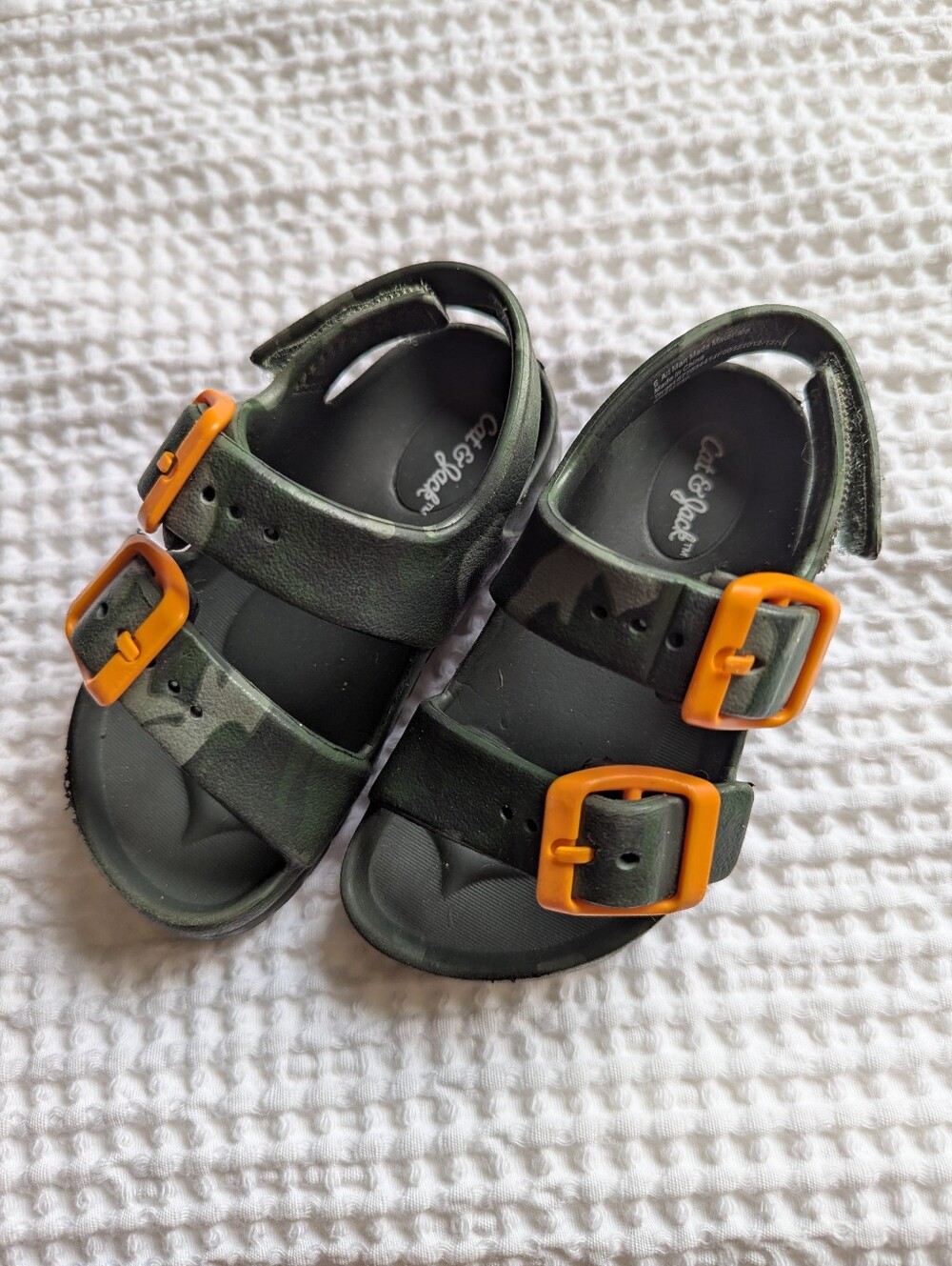 Kids Camouflage Sandals with Bright Orange Buckles